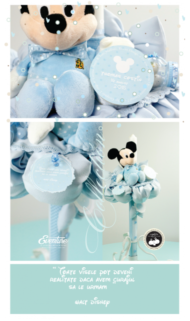 Lumanare botez pentru baieti cu Mickey Mouse, 65x4 cm, Baby Blue  2